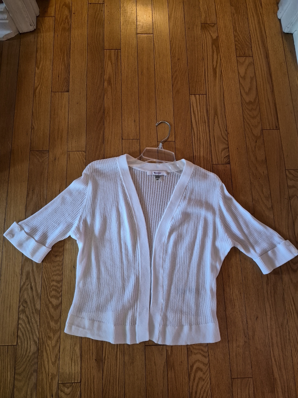 TanJay White Open-Front Short-Sleeve Cardigan